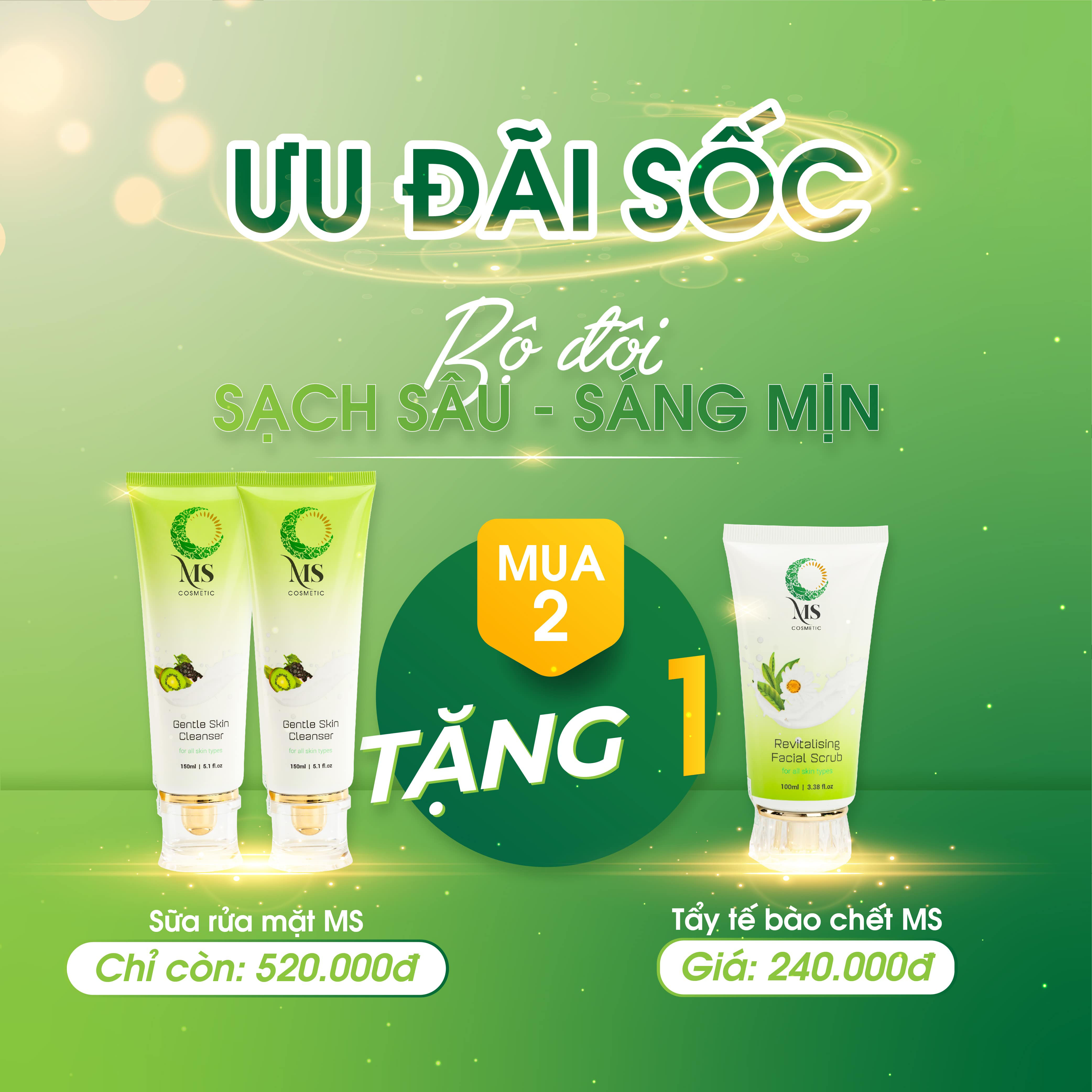 [MUA 2 TẶNG 1] Mua 2 Sữa Rửa Mặt MS Kiểm Soát Nhờn Mụn (150ml) + TẶNG KÈM 1 Tẩy Tế Bào Chết MS Hỗ Trợ Giảm Mụn Dành Cho Da Nhạy Cảm (100ml) - MỸ PHẨM MS COSMETIC