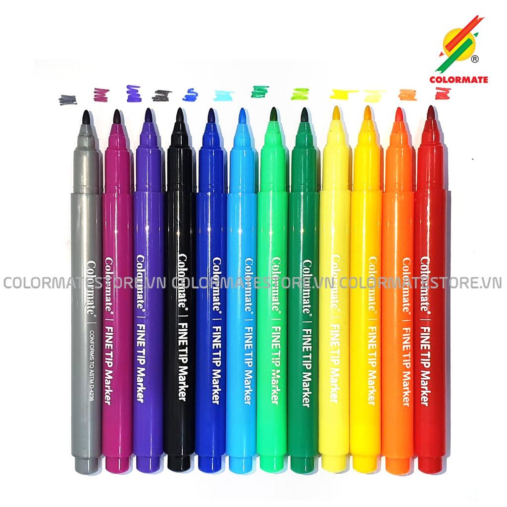 Bút lông màu Colormate, bút màu Fine Tip bộ 12 màu - COLORMATE