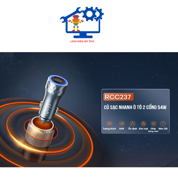 Cóc sạc xe hơi Re-max RCC-237 thiết kế sang trọng hỗ trợ công nghệ an toàn tốc độ sạc nhanh đáp ứng phần lớn các thiết bị