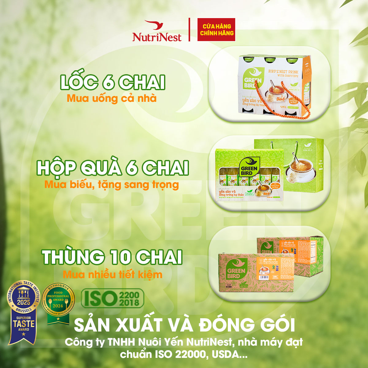 Nước Yến Đông Trùng Hạ Thảo Green Bird Tăng Cường Sức Khỏe Chai 185ml