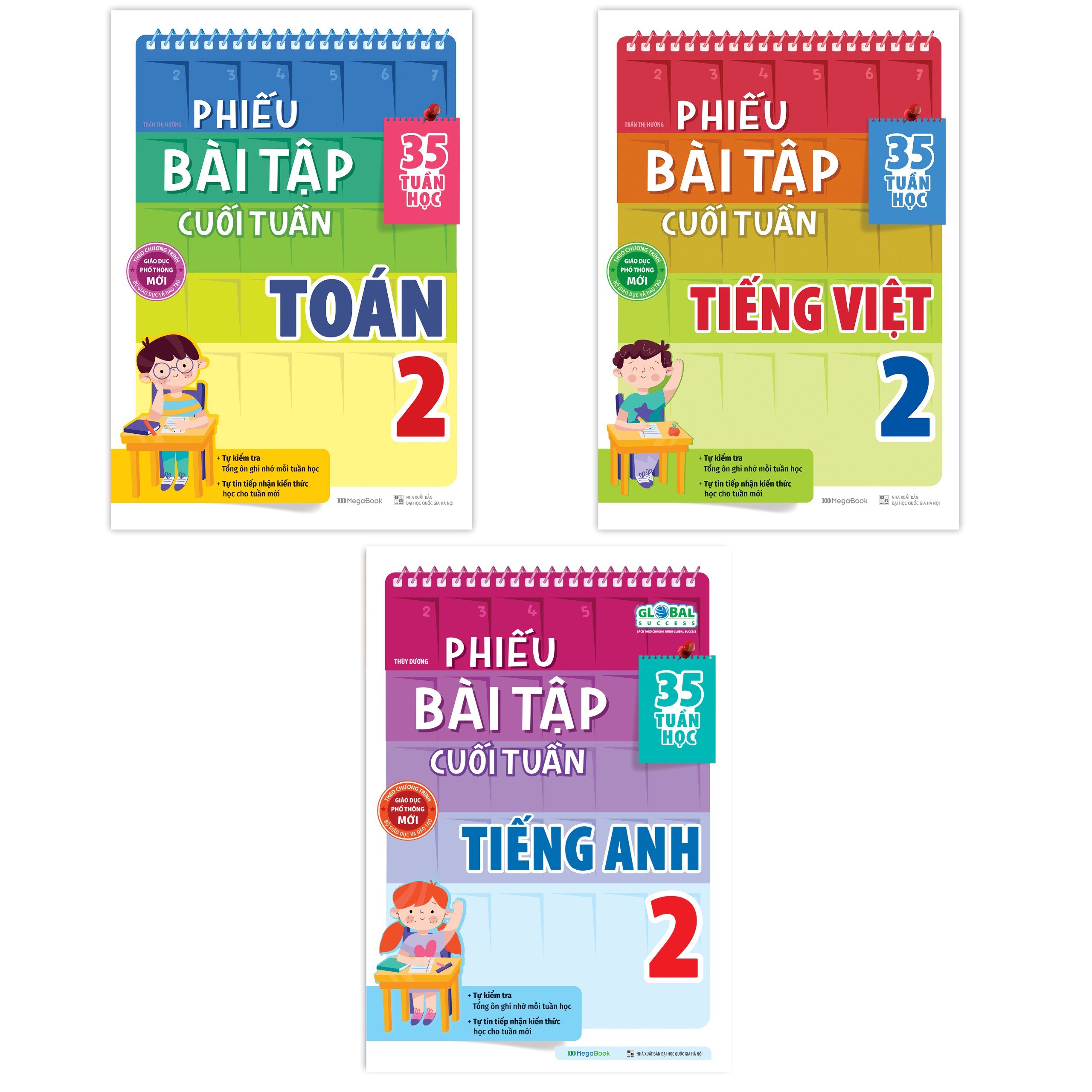 Combo Phiếu Bài Tập Cuối Tuần Toán, Tiếng Việt, Tiếng Anh Lớp 2 (Global)