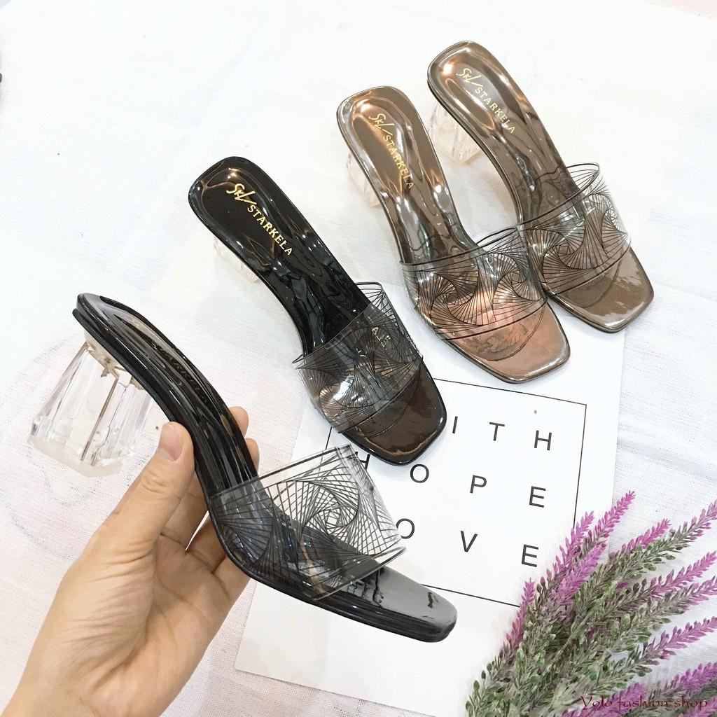 DC3_Dép guốc cao gót nữ quai trong đế 5p sang chảnh - Hàng VNXK