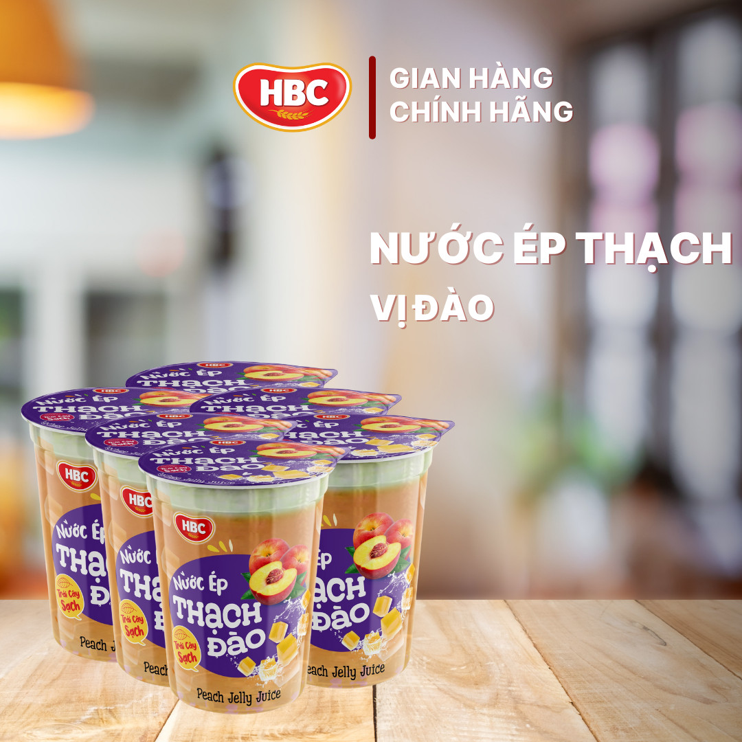 Nước ép thạch Đào - HBC Foods - 220Gr/Ly - Hàng chính hãng