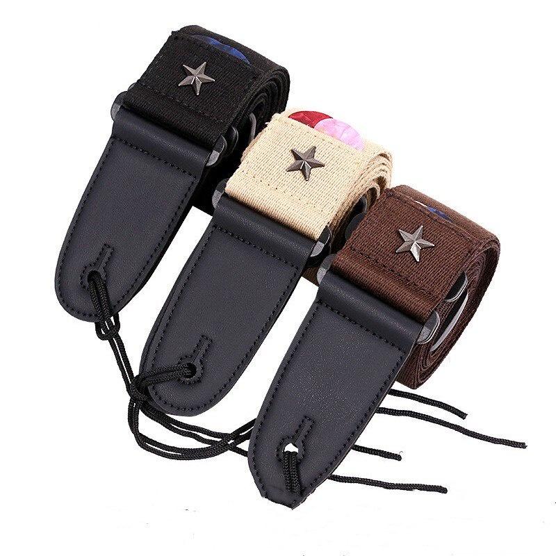 Electric Guitar Strap Acoustic Folk Guitarra Belt Straps Vintage Cross Personality Guitar Shoulder Straps with Pick Black Pocket