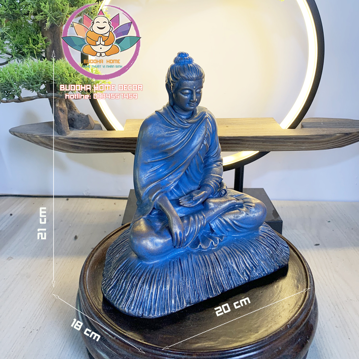 Tôn Tượng Bổn Sư 21 cm màu xanh lam cổ phong thủy, thờ cúng