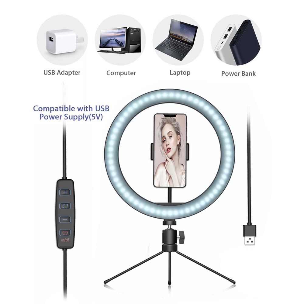 Đèn LED Ring Light Desktop có thể điều chỉnh độ sáng với giá đỡ điện thoại chân máy nhỏ Rmote Shutter