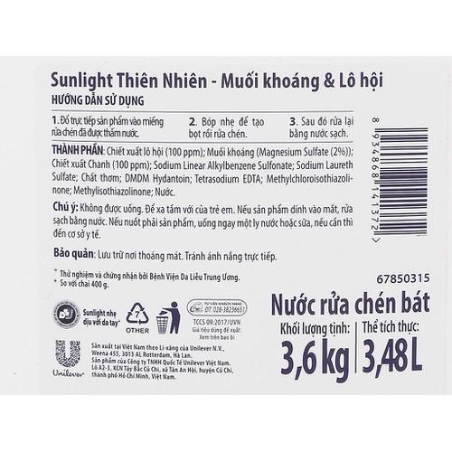 Nước rửa chén Sunlight Muối khoáng và Lô hội Can 3.6L