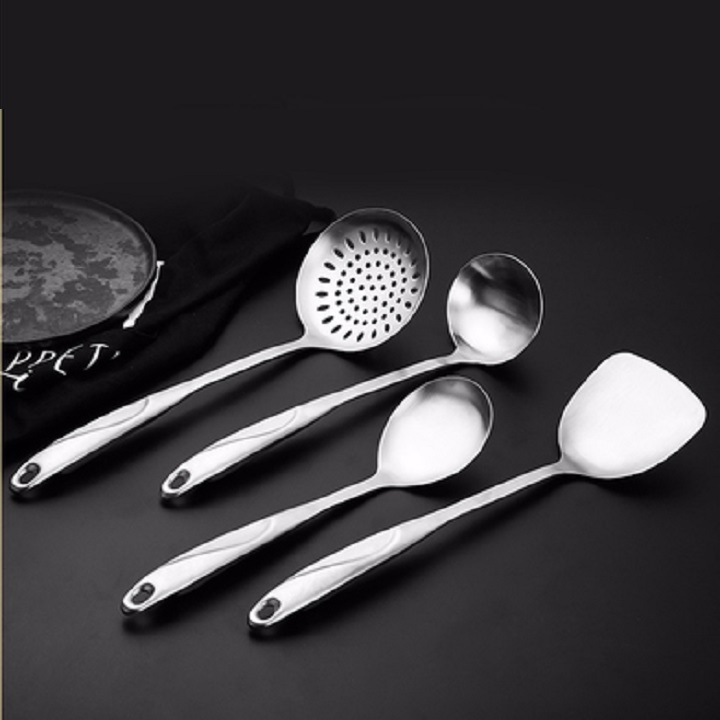 Bộ muôi đặc, muôi thủng , xẻng lật inox 304 cán dài chống gỉ cao cấp