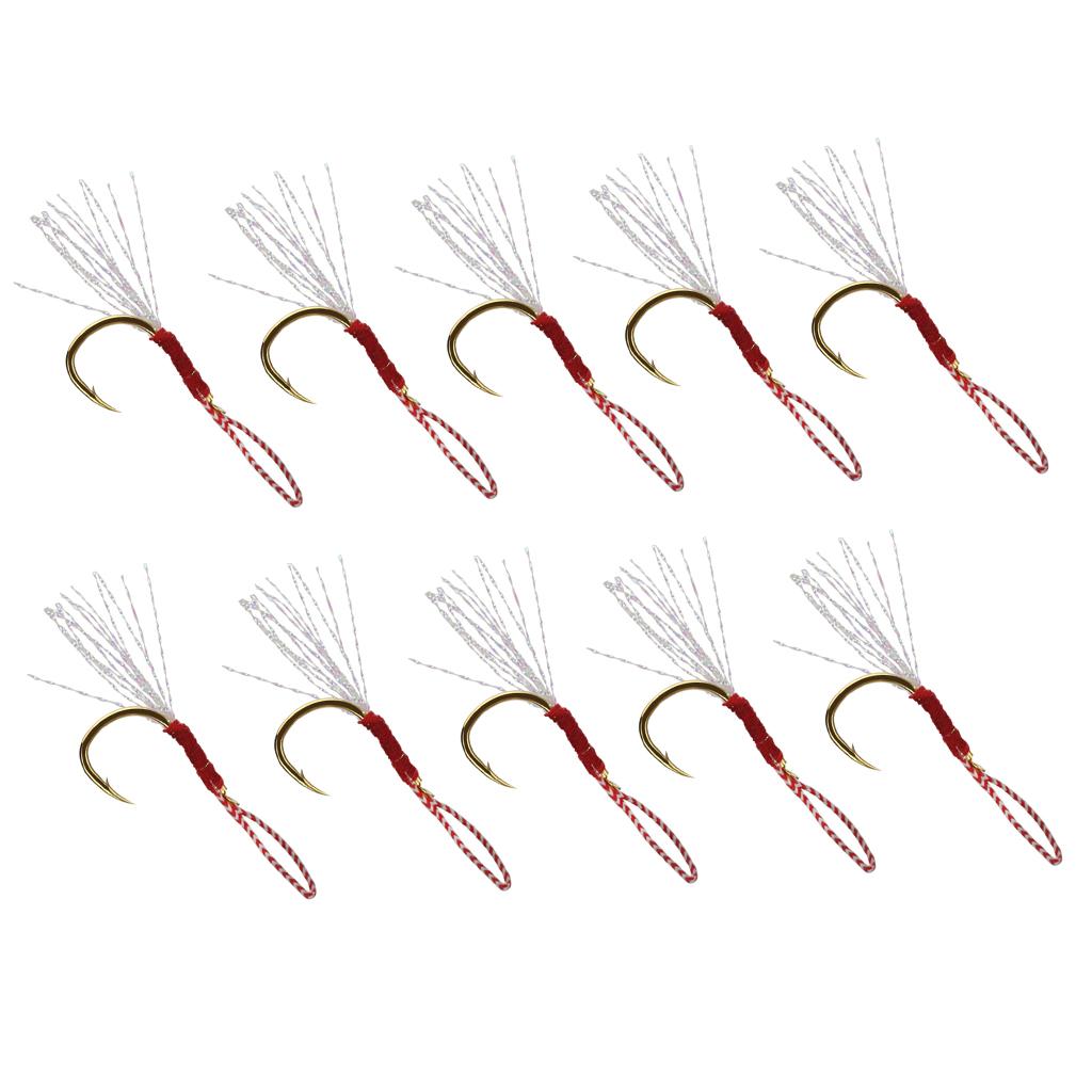 10pcs Fishing Assist Jig Hook Live Baits Hooks with Braid Lines Gold 12