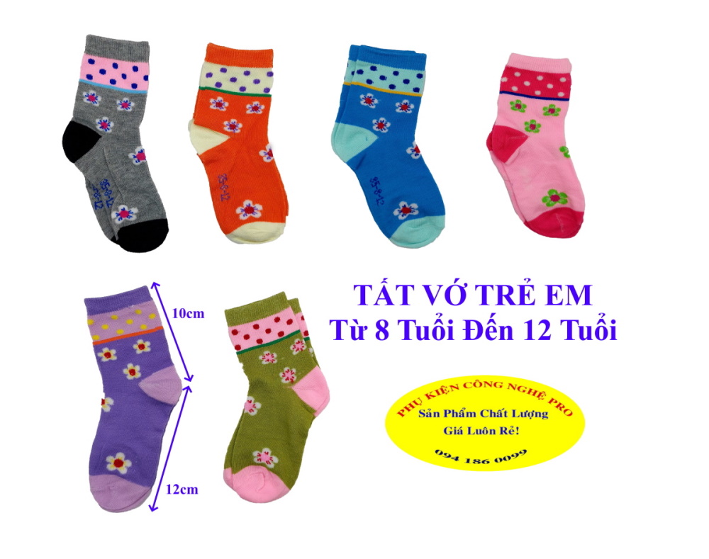 Tất vớ cho trẻ từ 8 tuổi đến 12 tuổi In hình hoa mai nhụy đỏ Chất liệu thun cotton co giãn, dày êm, Bảo vệ đôi chân