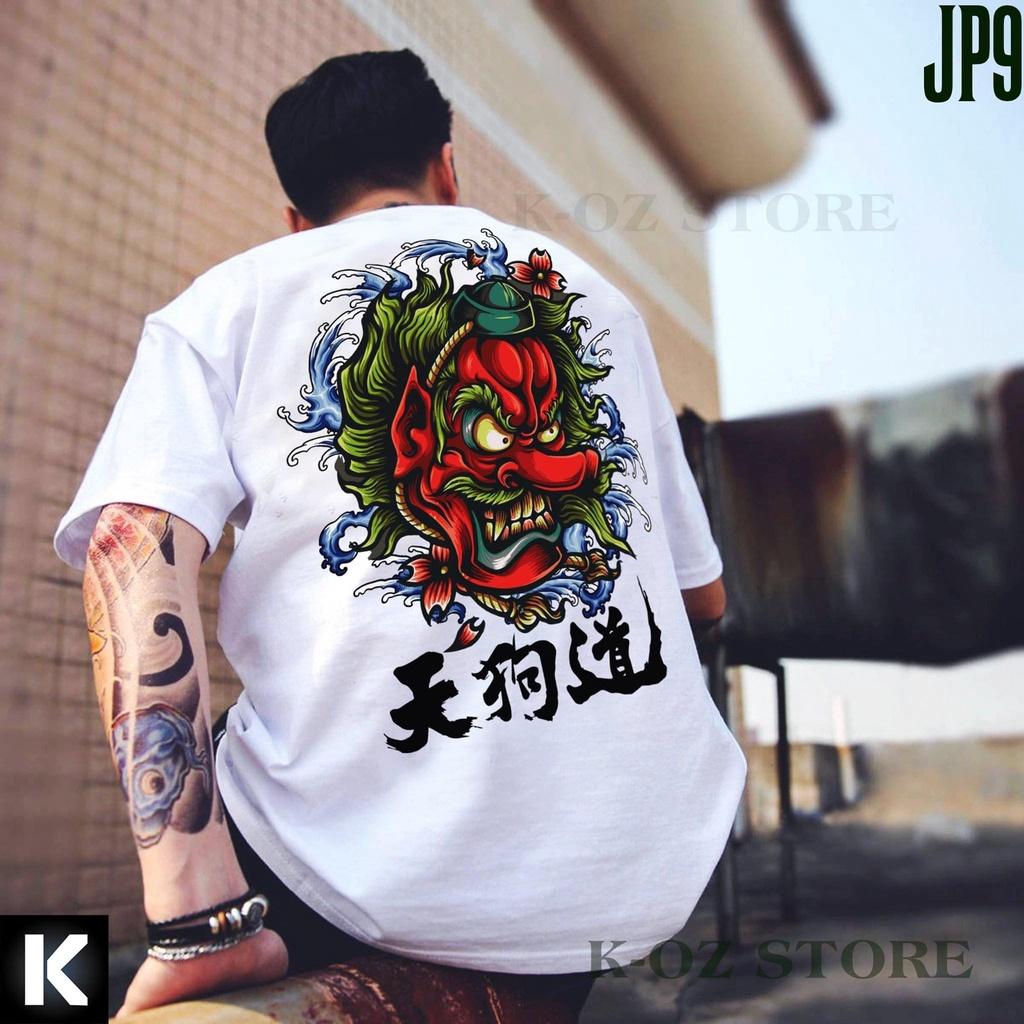 ÁO THUN UNISEX NAM NỮ samurai mặt quỷ chữ tàu đỏ xanh