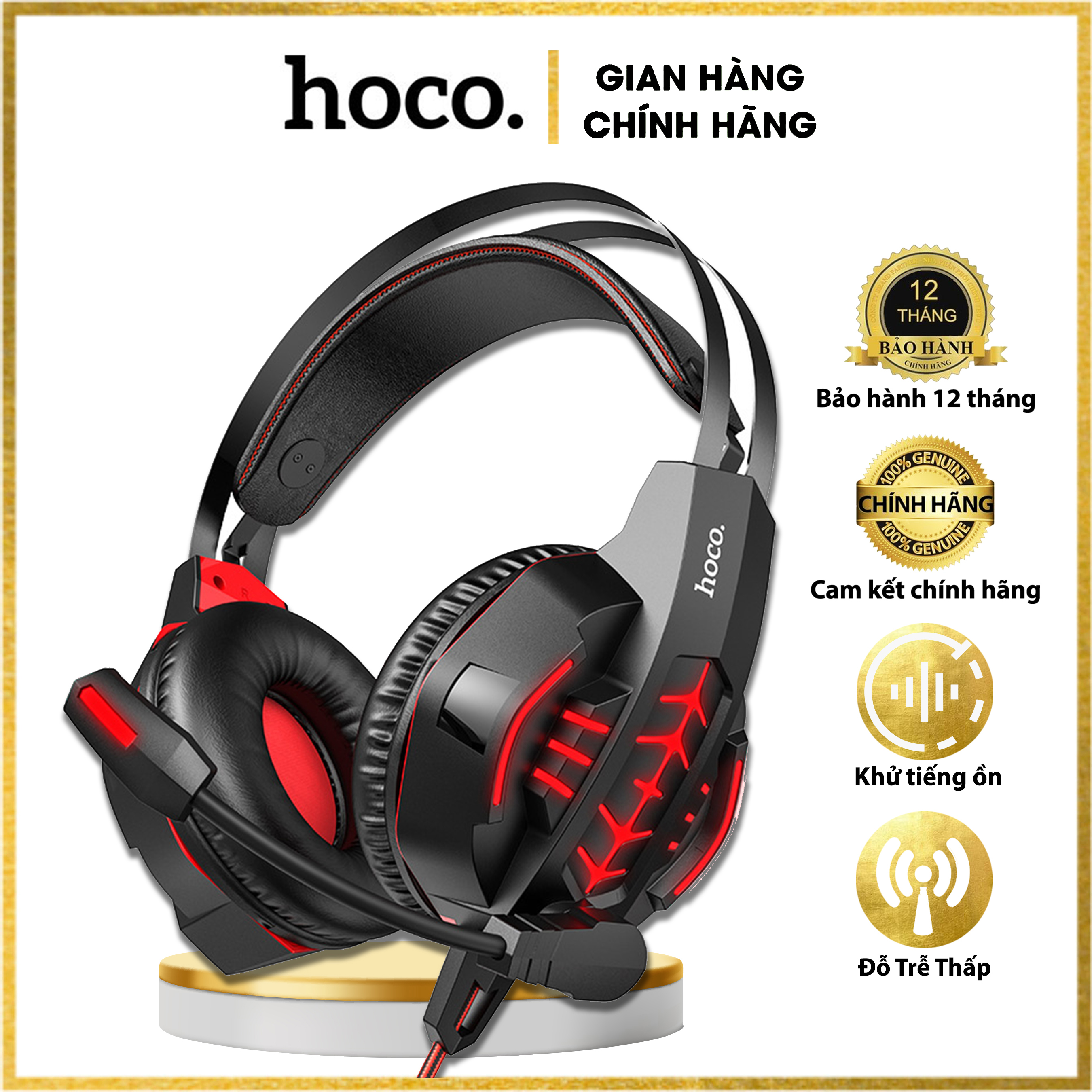 Tai nghe chụp đầu GAMING HOCO W102 - jack 3.5 Có Micro, Dây Chống Đứt, Dùng Được Cho Máy Tính Và Điện Thoại Đẹp Hay Bền - Hàng Chính Hãng