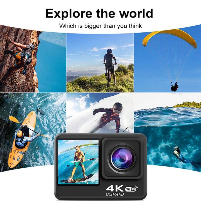 Camera Hành Động Wifi 4K 60FPS Camera DV Chống Rung Màn Hình Kép Góc Rộng 170° Camera Thể Thao Chống Nước 30M