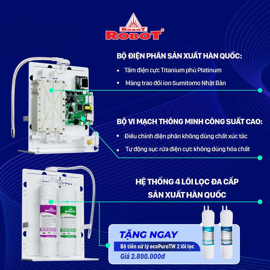 Máy Lọc Nước Điện Giải Ion Kiềm ROBOT ionMega 117 - Hàng Chính Hãng