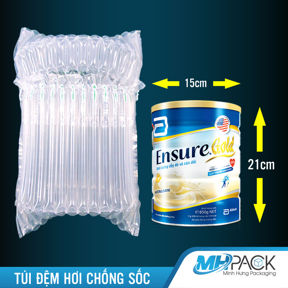 Đệm hơi túi đựng lon sữa Ø15x21cm bao đóng hàng sữa bột, mỹ phẩm, chai lọ thủy tinh, dầu nhớt chống sốc hiệu quả