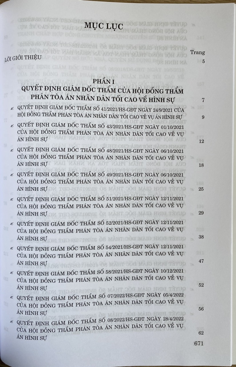 Tuyển Tập Các Quyết Định Giám Đốc Thẩm Của Hội Đồng Thẩm Phán Toà Án Nhân Dân Tối Cao Về Hình Sự, Dân Sự, Kinh Doanh Thương Mại (Từ Năm 2017- 2023)