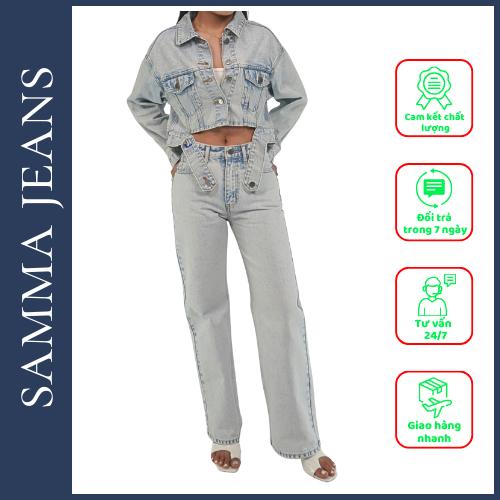 Quần jean nữ ống suông CẠP THÊU P15, Quần bò nữ ống suông bigsize, co giãn Cao Cấp, Trẻ Trung - thương hiệu Samma Jeans.