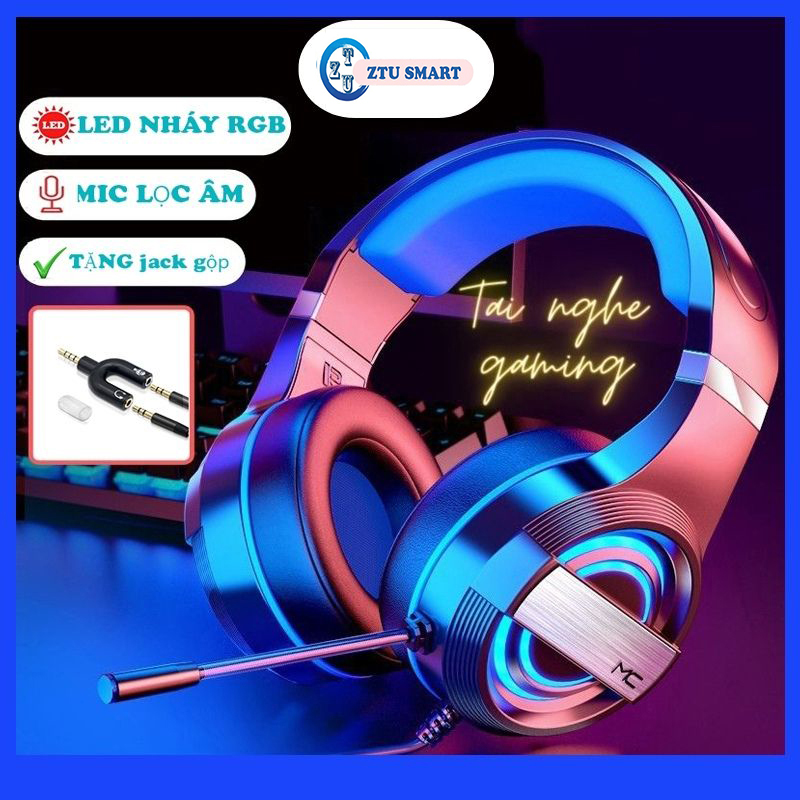 Tai nghe chụp tai máy tính ZTU Smart MC Q9 có đèn LED đổi màu, mic đàm thoại, headphone chơi game trên laptop, pc - Hàng Chính Hãng