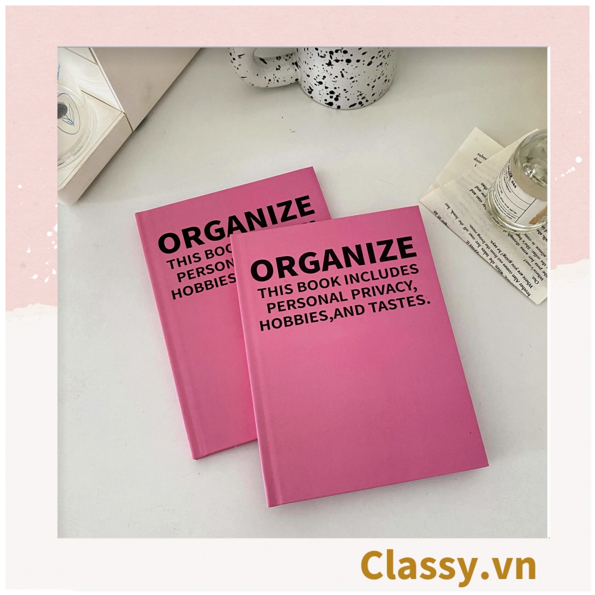 Sổ dán gáy bìa cứng - Classy Notebook ghi chép A5 100 trang bìa tối giản- Giấy kẻ ngang chống lóa mắt in chữ PK1747