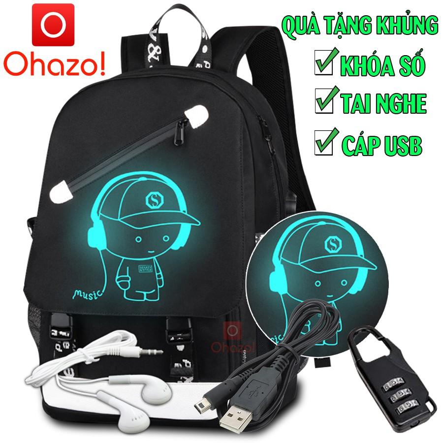 Balo nam nữ đi học phát sáng dạ quang Ohazo! TẶNG (Cáp USB+Khóa số+Tainghe) - Cặp đi học HOT nhất 2021