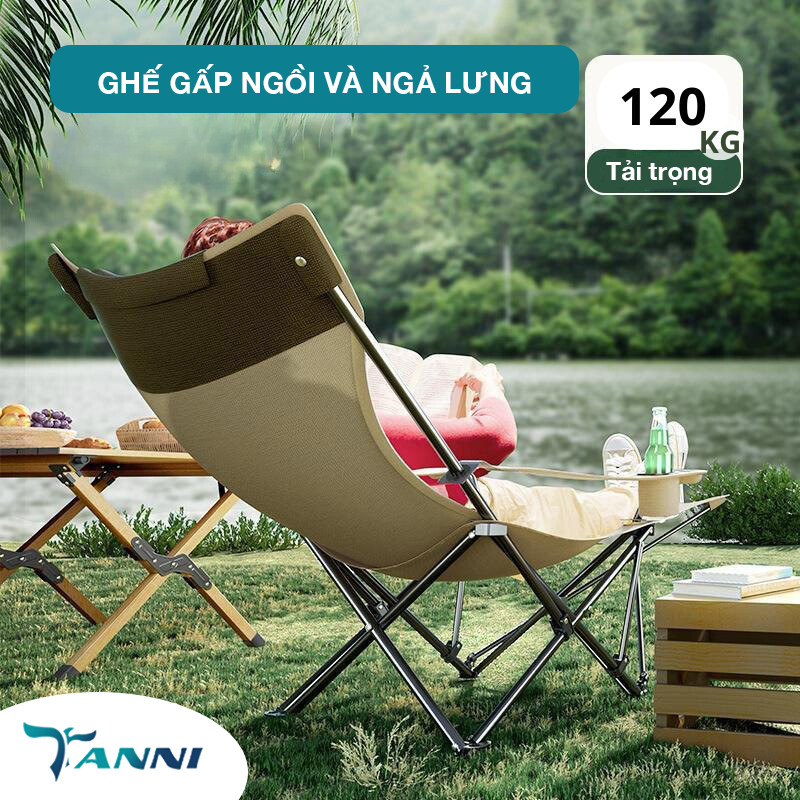 Ghế xếp gấp gọn câu cá dã ngoại có thể ngủ văn phòng TANNI KP01, Ghế xếp camping thư giãn nhập khẩu thích hợp đi câu cá, đọc sách