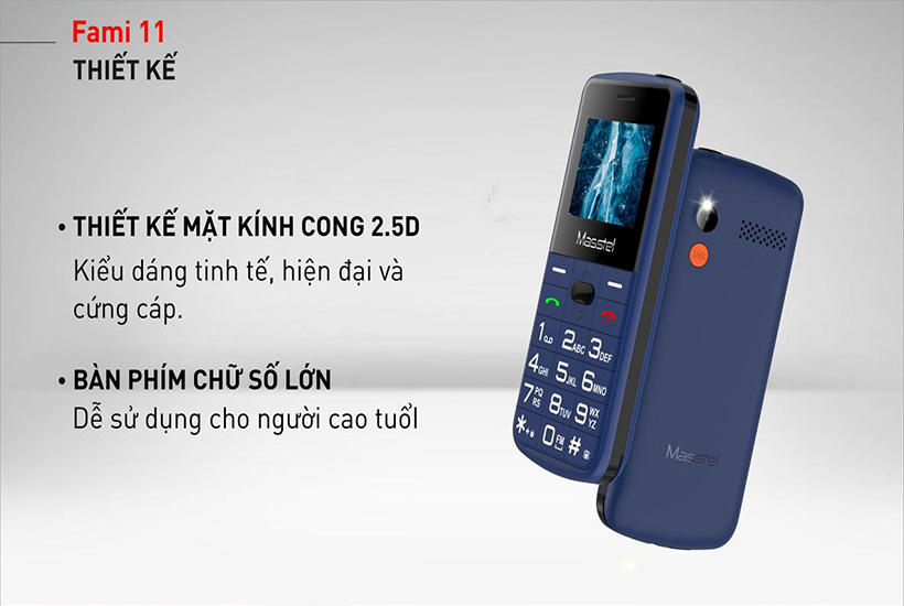 ĐIỆN THOẠI DI ĐỘNG NGƯỜI GIÀ MASSTEL FAMI 11,loa to, sóng khỏe,2 sim,bàn phím đọc số,FM không dây,dùng sim Viettel,Vinaphone,Mobifone hàng chính hãng