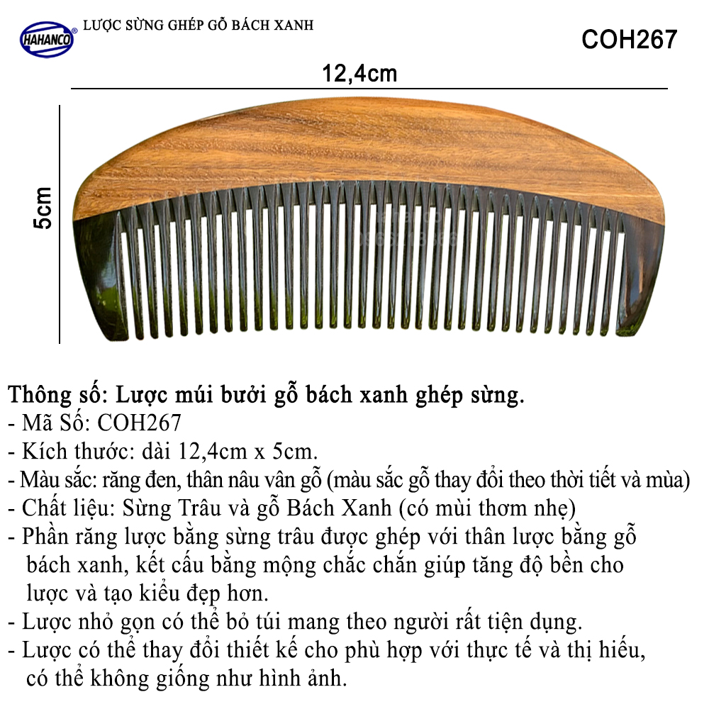 Lược sừng trâu ghép gỗ bách xanh thơm hình múi bưới (Size: S-12cm) COH267 - Có thể bỏ túi mang theo người - Chống tích điện - Ghép Răng Tăng Độ Bền Khi Chải Tóc - Chải tóc làm dịu tâm trí, đỡ căng thẳng - Giúp Tóc Suôn &amp; Mềm Không Làm Rụng