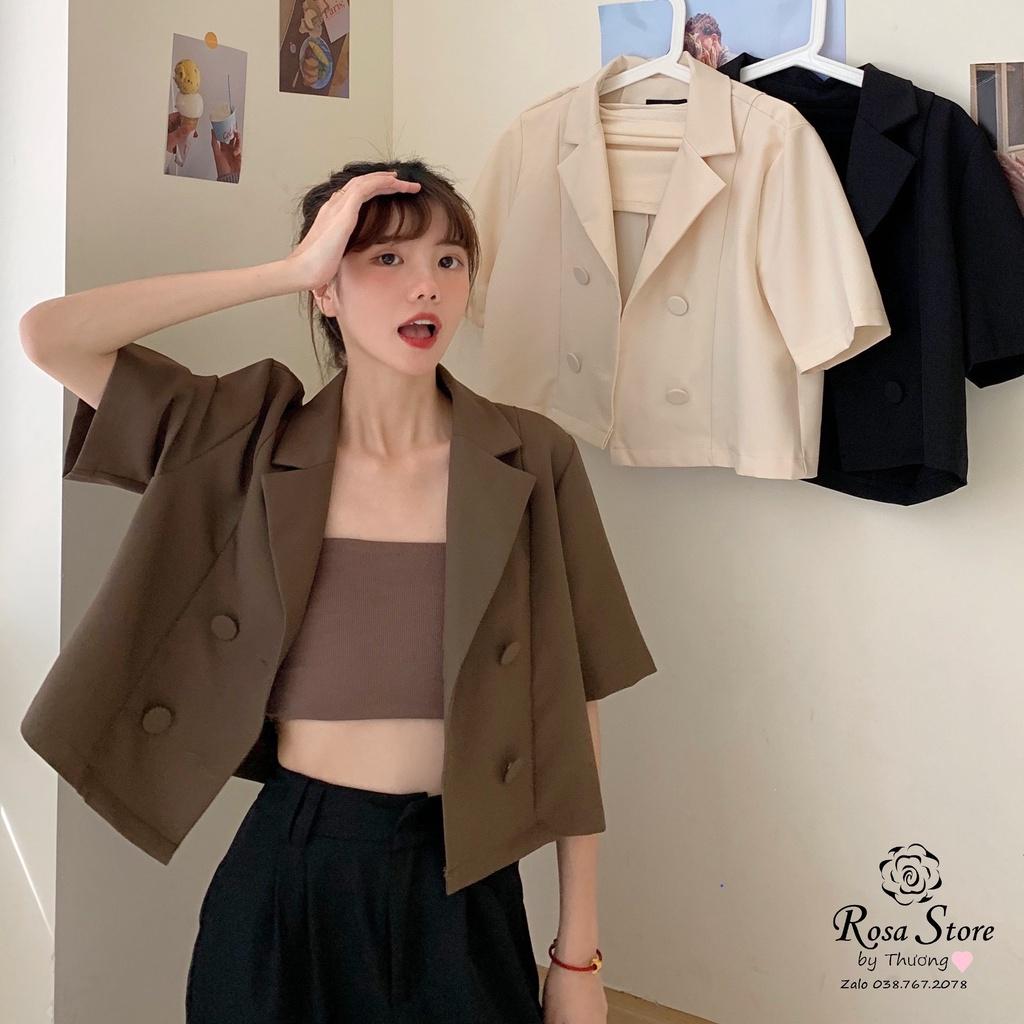 Áo Khoác Blazer Tay Ngắn – Cổ Vest Dáng Croptop Thời Trang Thanh Lịch Cho Nữ