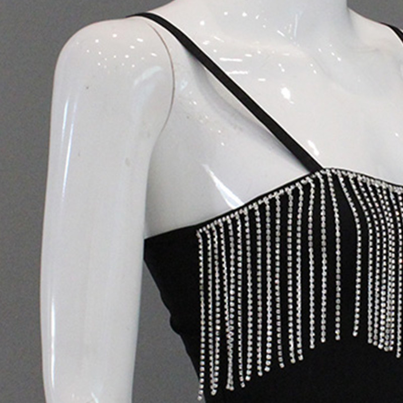 Áo crop-top hai dây Đen đính đá lấp lánh gợi cảm nổi bật phong cách Hàn Quốc cho Nữ