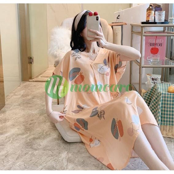 Váy lanh ngắn tay mềm mát, hoạ tiết trẻ trung