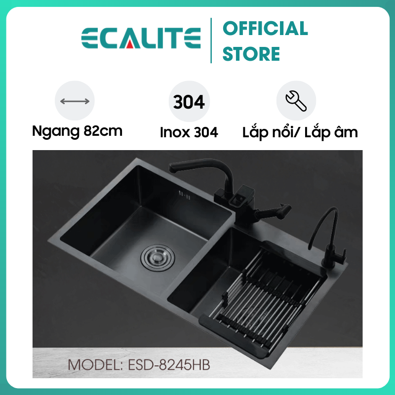 Chậu Rửa Chén Ecalite ESD-8245HB - Lắp Nổi/Lắp Âm - Chất Liệu Inox Cực Bền - Hàng Chính Hãng