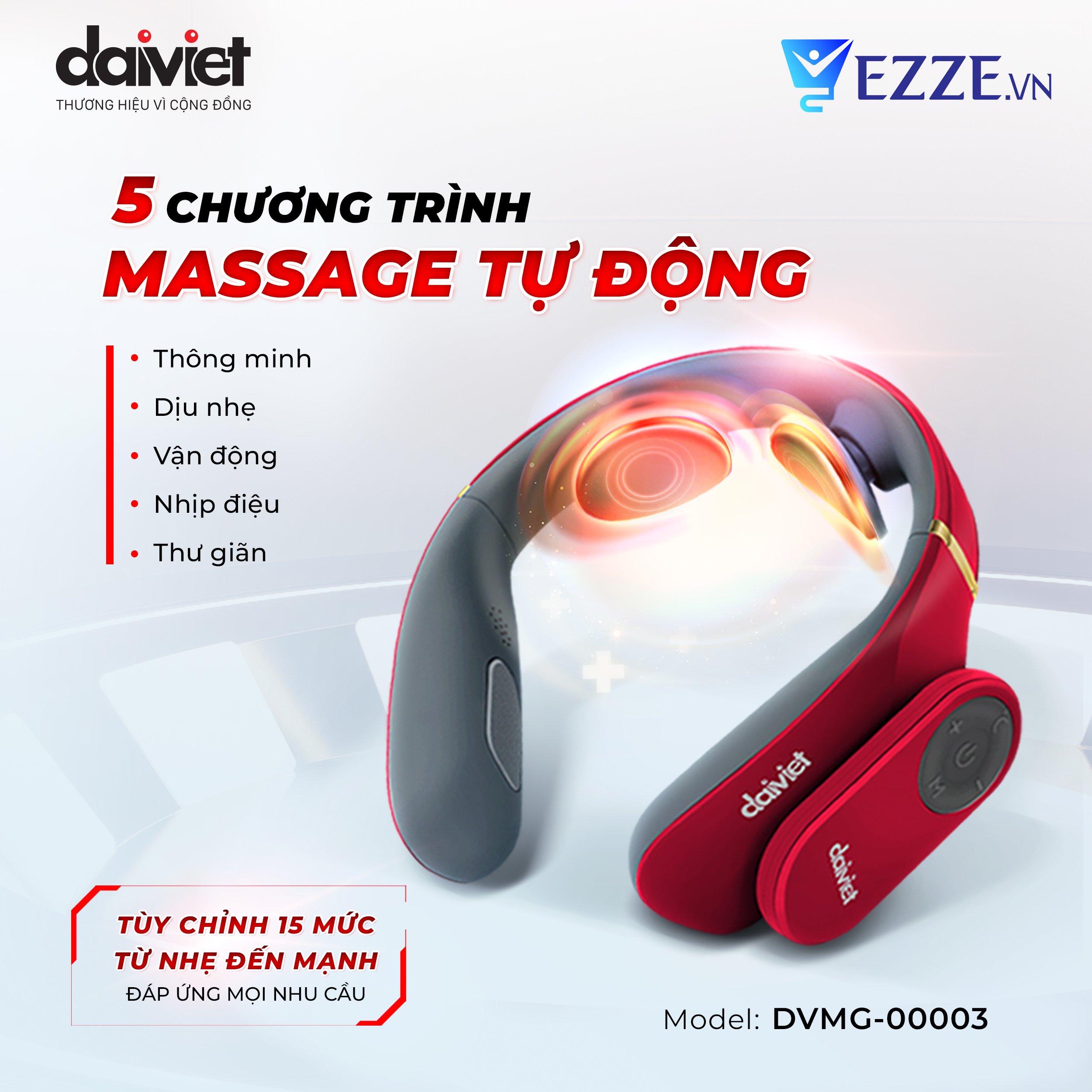 Máy Massage Cổ Vai Gáy, Mát Xa Xung Điện Tần Số Trị Liệu Đau Mỏi DAIVIET DVMG-00003 BH 12 tháng