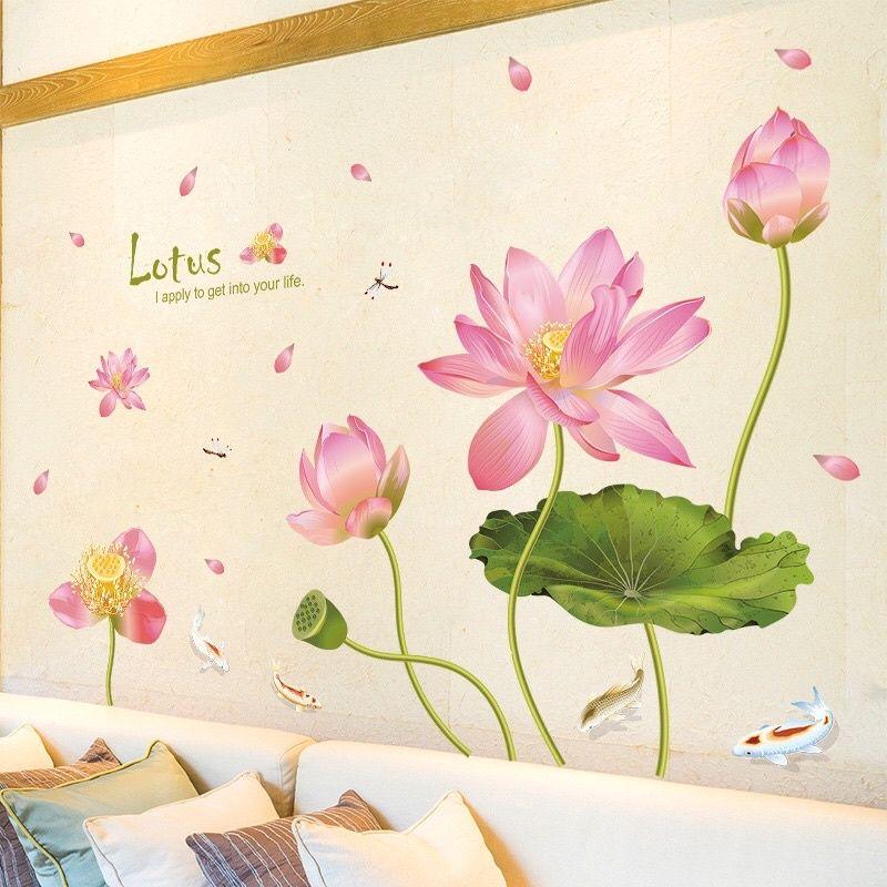 Decal dán tường sen hồng
