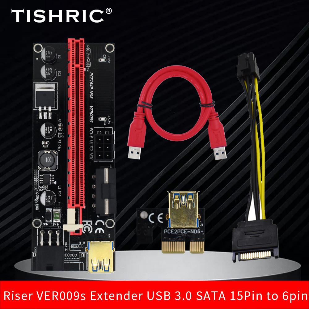 TISHRIC PCIE Riser 009s VER009s Riser PCI Express X16 Extender USB 3.0 to 6pin Adapter Video Card Riser Card For BTC Mining