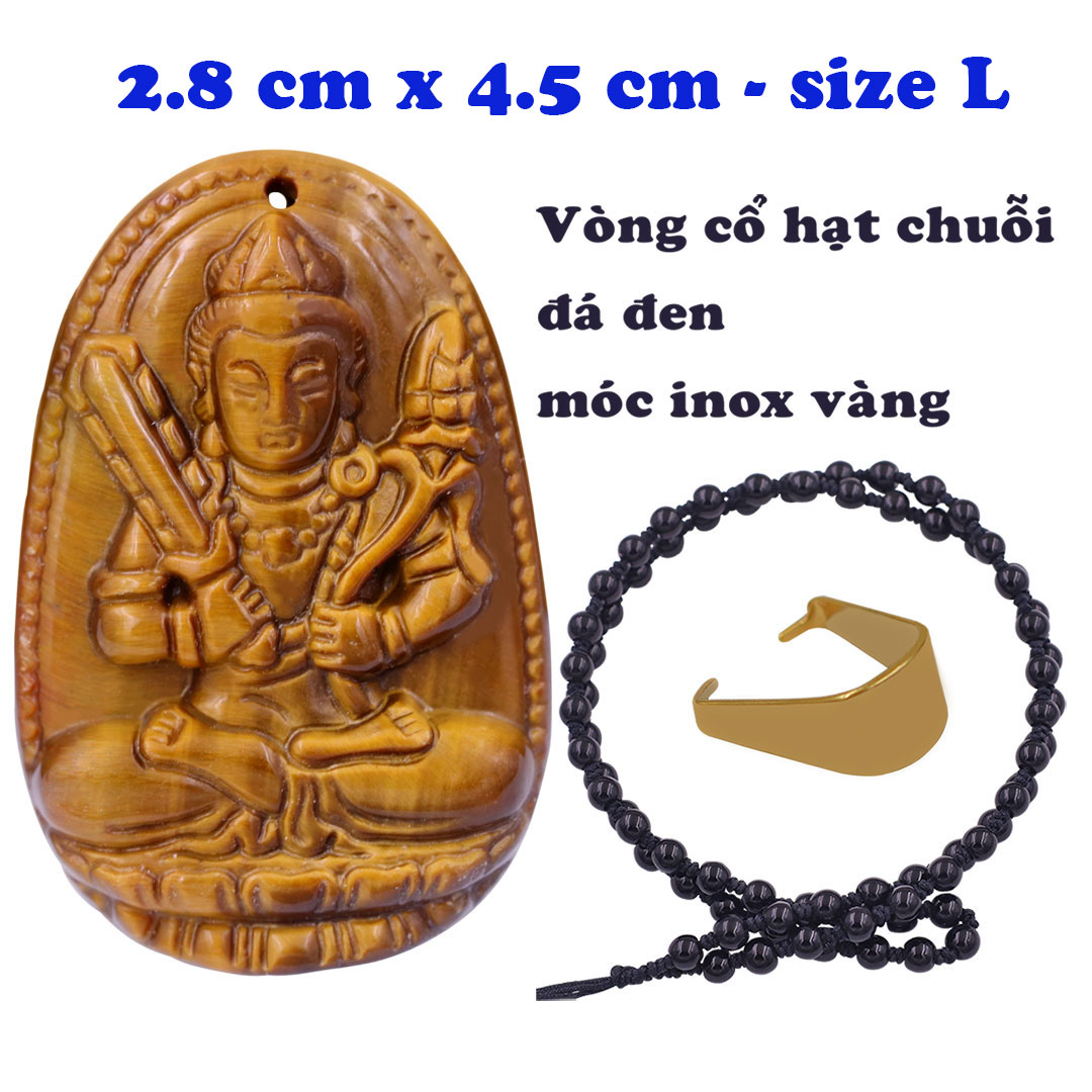 Mặt Phật Hư không tạng đá mắt hổ 4.5 cm kèm vòng cổ hạt chuỗi đá đen - mặt dây chuyền size lớn - size L, Mặt Phật bản mệnh