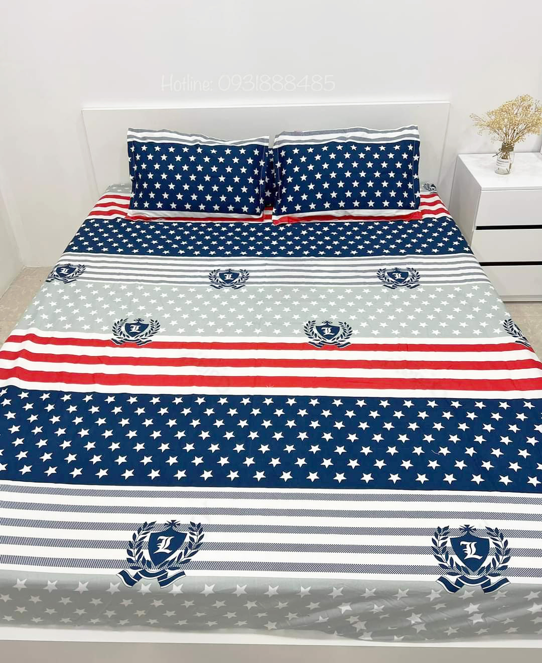 Bộ 5 món chăn ga gối cotton poly mẫu cầu cờ mỹ