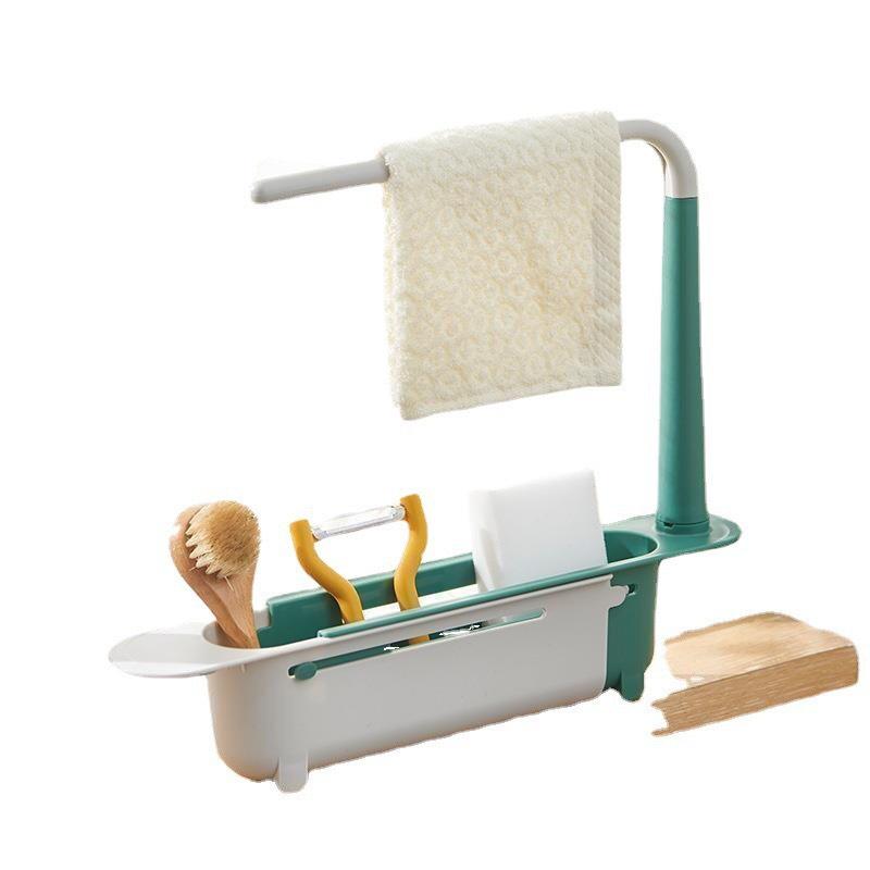 Kệ Nhựa Co Giãn Gác Bồn Rửa Bát Đựng Đồ Rửa Chén Kèm Thanh Phơi Khăn Lau.