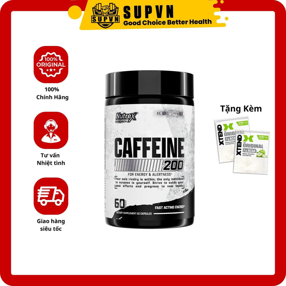 Nutrex Caffeine 200mg (60 Viên) - Viên uống giúp tỉnh táo tập trung tinh thần trong lúc tập luyện của Mỹ