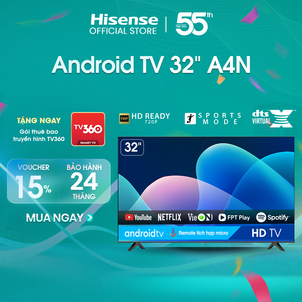 Android Tivi LED Hisense 32 inch 32A4N trợ lý ảo Google Voice Control, bảo hành 2 năm - HÀNG CHÍNH HÃNG