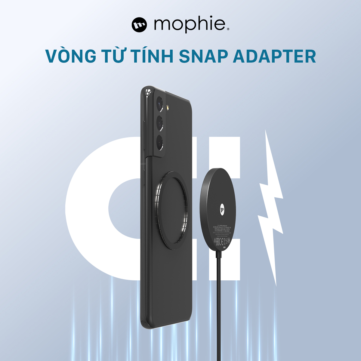 Miếng sạc Mophie Snap Plus - sạc nhanh không dây chuẩn Qi, công suất lên tới 15w, nam châm hít, vòng từ tính adapter - Hàng chính hãng