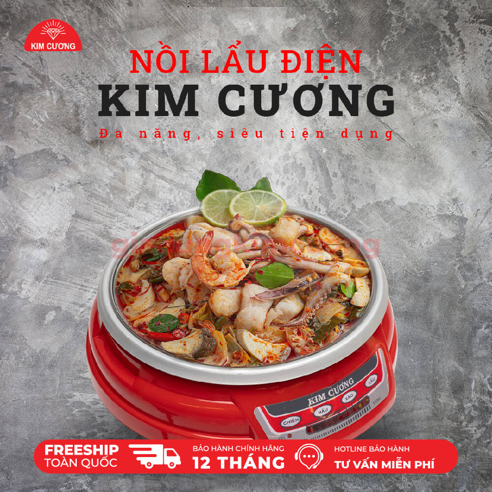 Nồi Lẩu Điện Đa Năng Kim Cương - Dung Tích 3.5 Lít - Hàng Chính Hãng