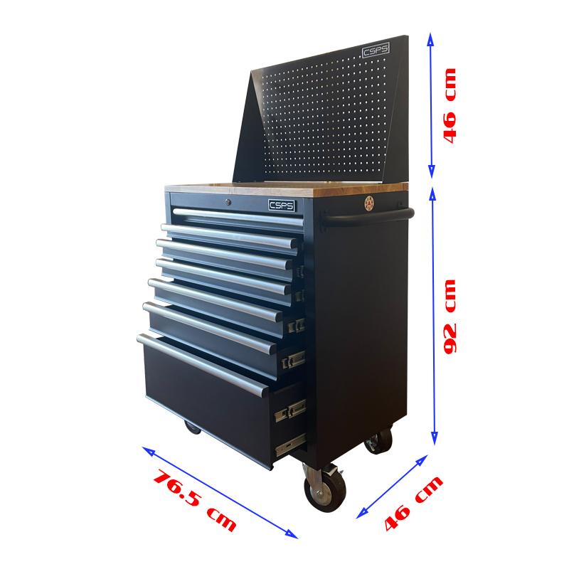 Tủ dụng cụ 7 ngăn kéo , mặt ván gỗ màu đen mờ 76cm kèm vách lưới CSPS