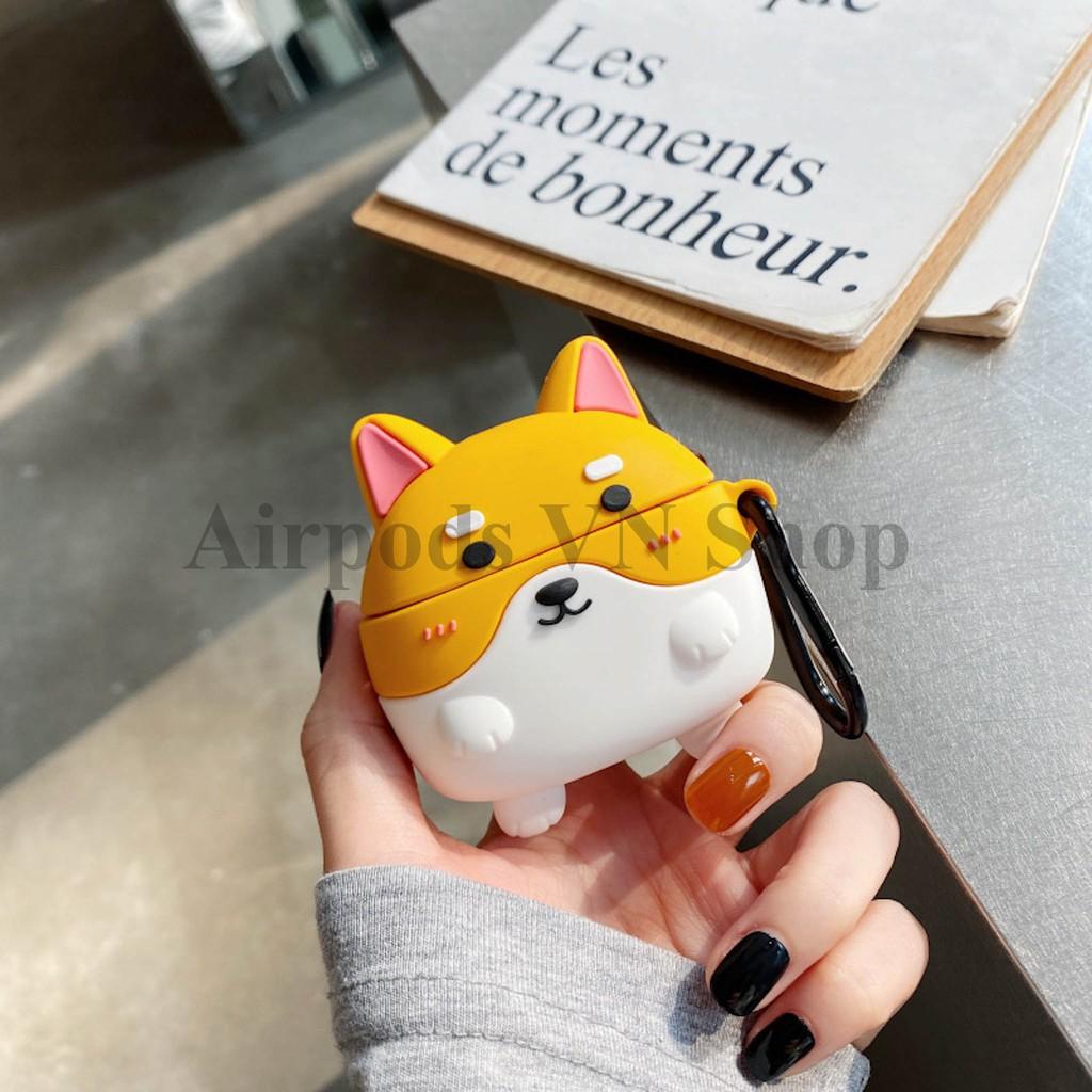 Bao Case Ốp dành cho Airpods 1/2 &amp; Airpods Pro chó shiba &amp; husky silicon 3D cao cấp