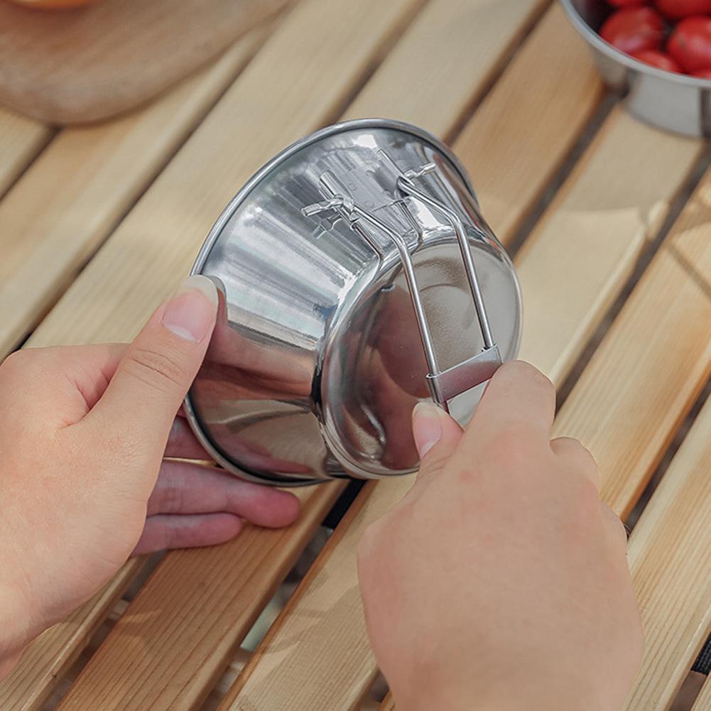 Cốc thép không gỉ có thể gập tay cầm lại cất gọn cho cắm trại ngoài trời