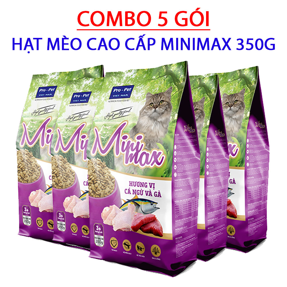 COMBO 5 Gói Thức Ăn Hạt Cao Cấp Cho Mèo Từ 3 Tháng Tuổi MINIMAX Vị Cá Ngừ Và Gà Gói 350g