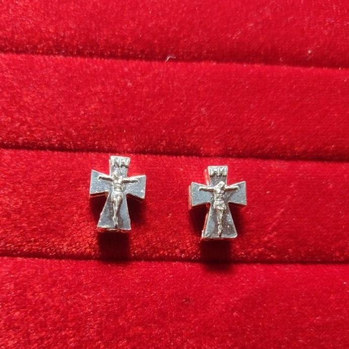 Charm Thánh Giá bạc xỏ ngang xâu vòng tay, chuỗi mân côi - Quà tặng Công Giáo