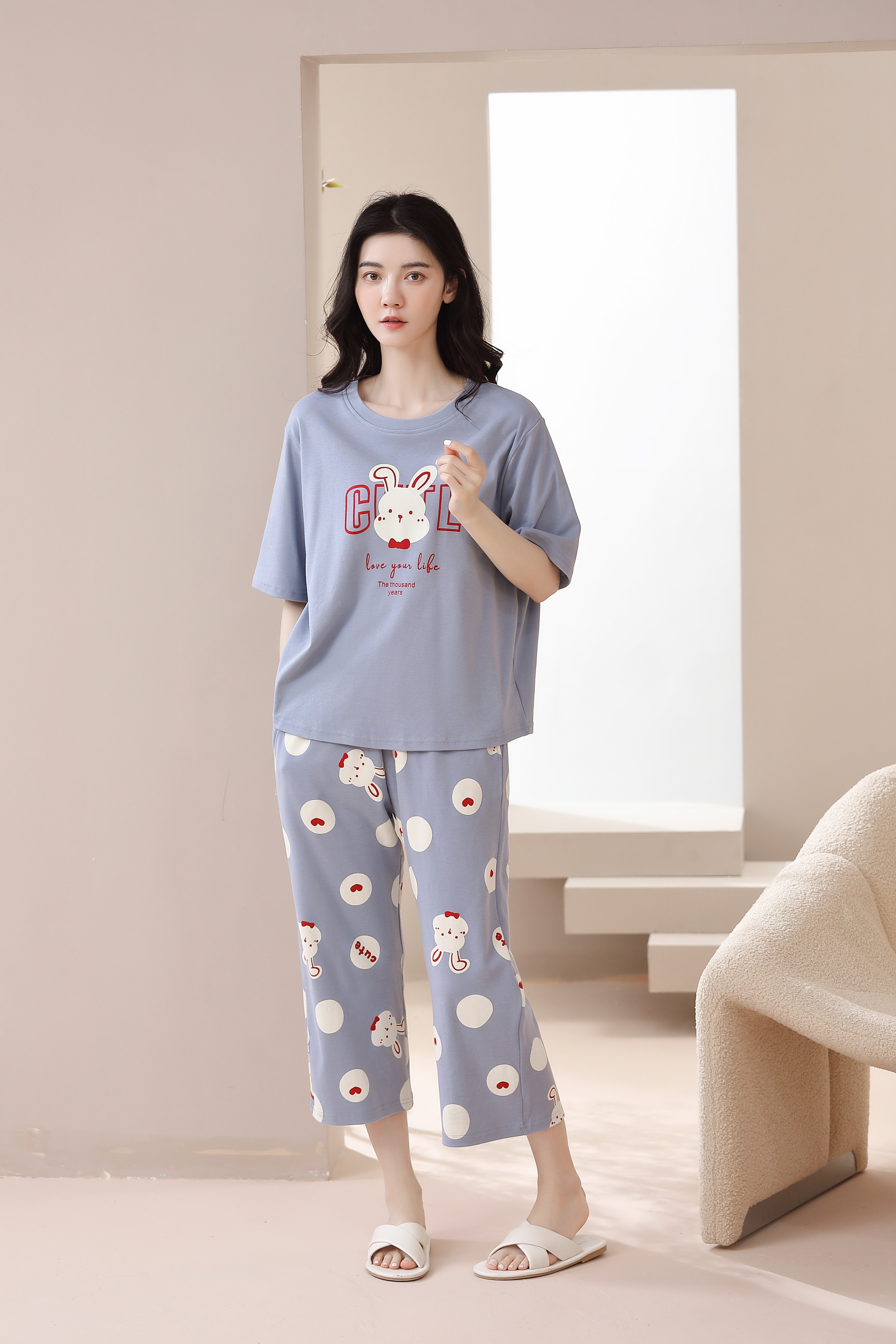 Bộ mặc nhà cotton tay ngắn quần lỡ 6101