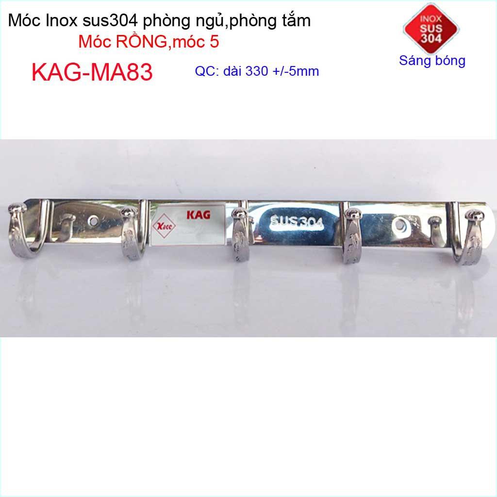 Móc rồng treo quần áo inox 304 cao cấp dày, móc Kace 5 móc treo đồ nhà tắm KAG-MA83