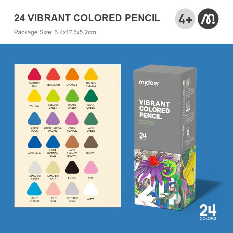 Bút chì màu vẽ tranh cao cấp mideer Vibrant Colored Pencil  24/36/48 màu, Chì vẽ chuyên nghiệp, thiết kế, phác họa