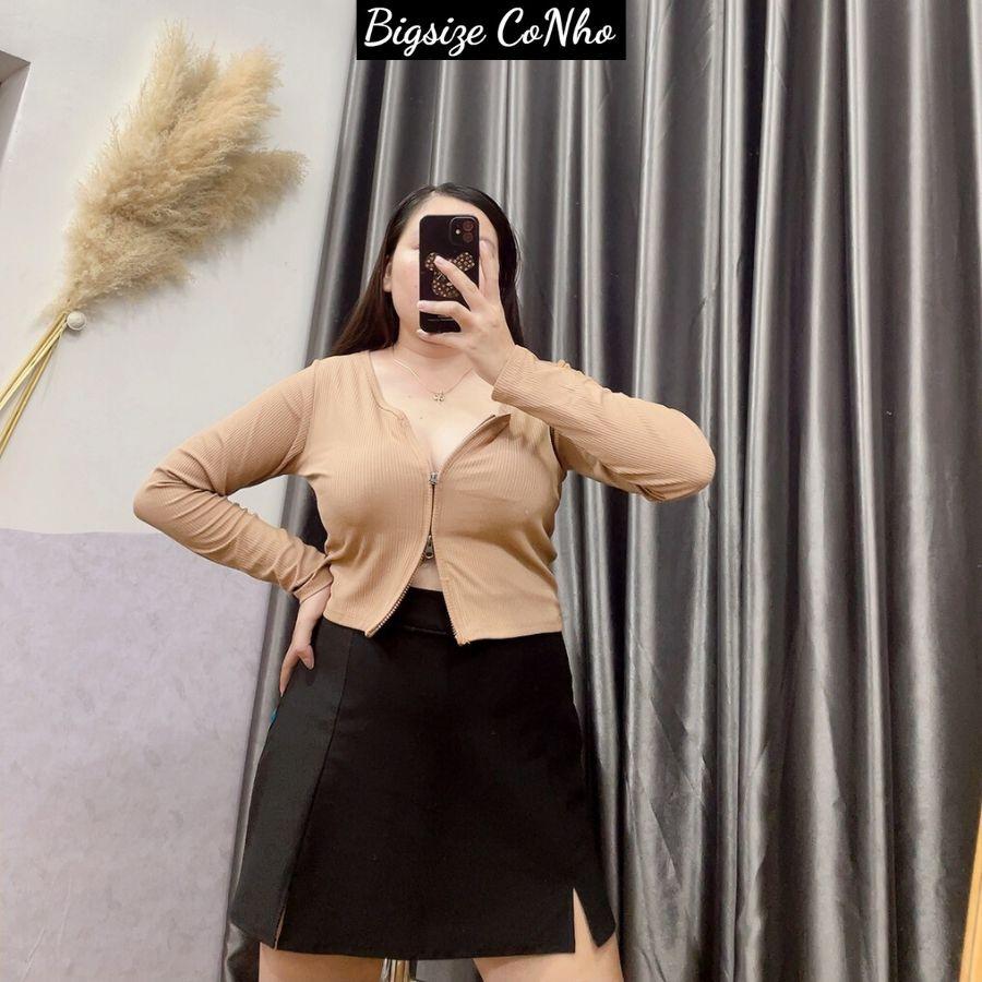 BIGSIZE 58-90KG Áo thun gân bigsize nữ tay dài kéo khóa croptop sang chảnh G12 - Màu Trắng